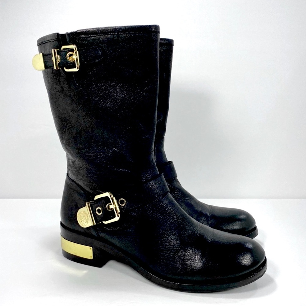 Vince Camuto Winchell Black Leather Moto Boots.